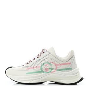 GUCCI White Leather Run Interlocking G Logo Sneaker Shoes SZ 42